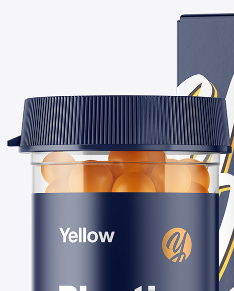 Clear Pills Bottle with Box Mockup