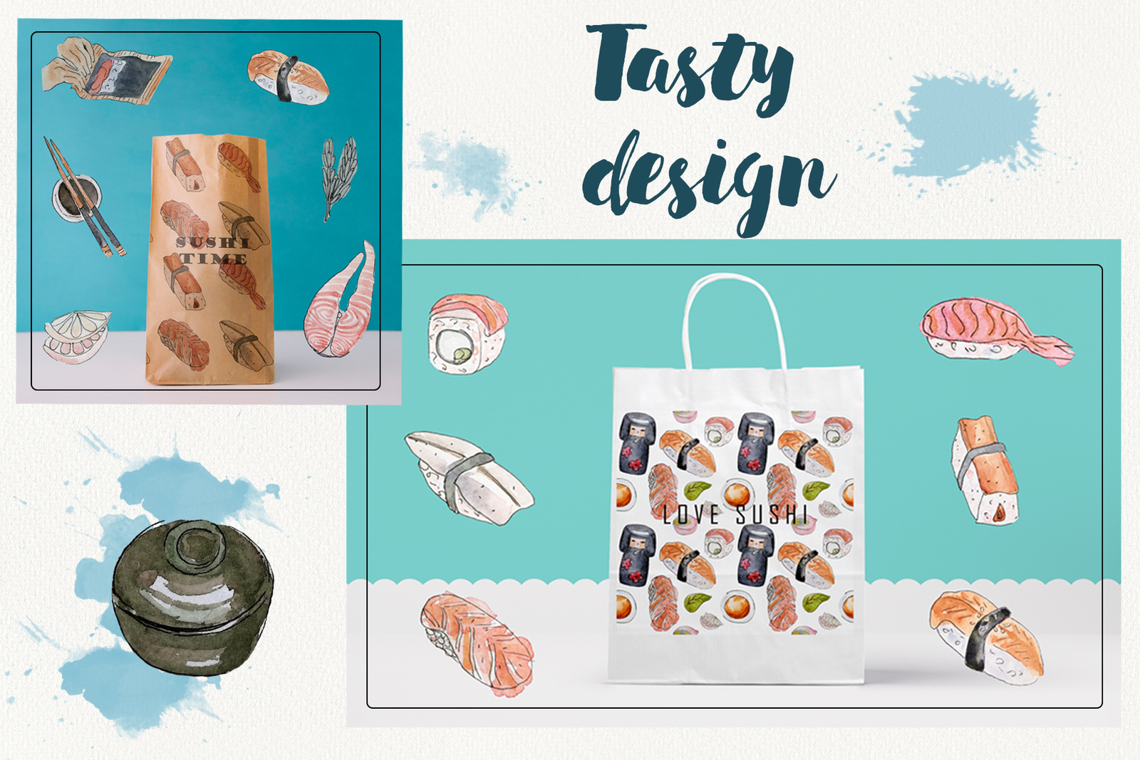 Watercolor sushi set of beautiful tasty japanese sushi illustration. Hand drawn objects Watercolor sushi set of beautiful tasty japanese sushi illustration. Hand drawn objects