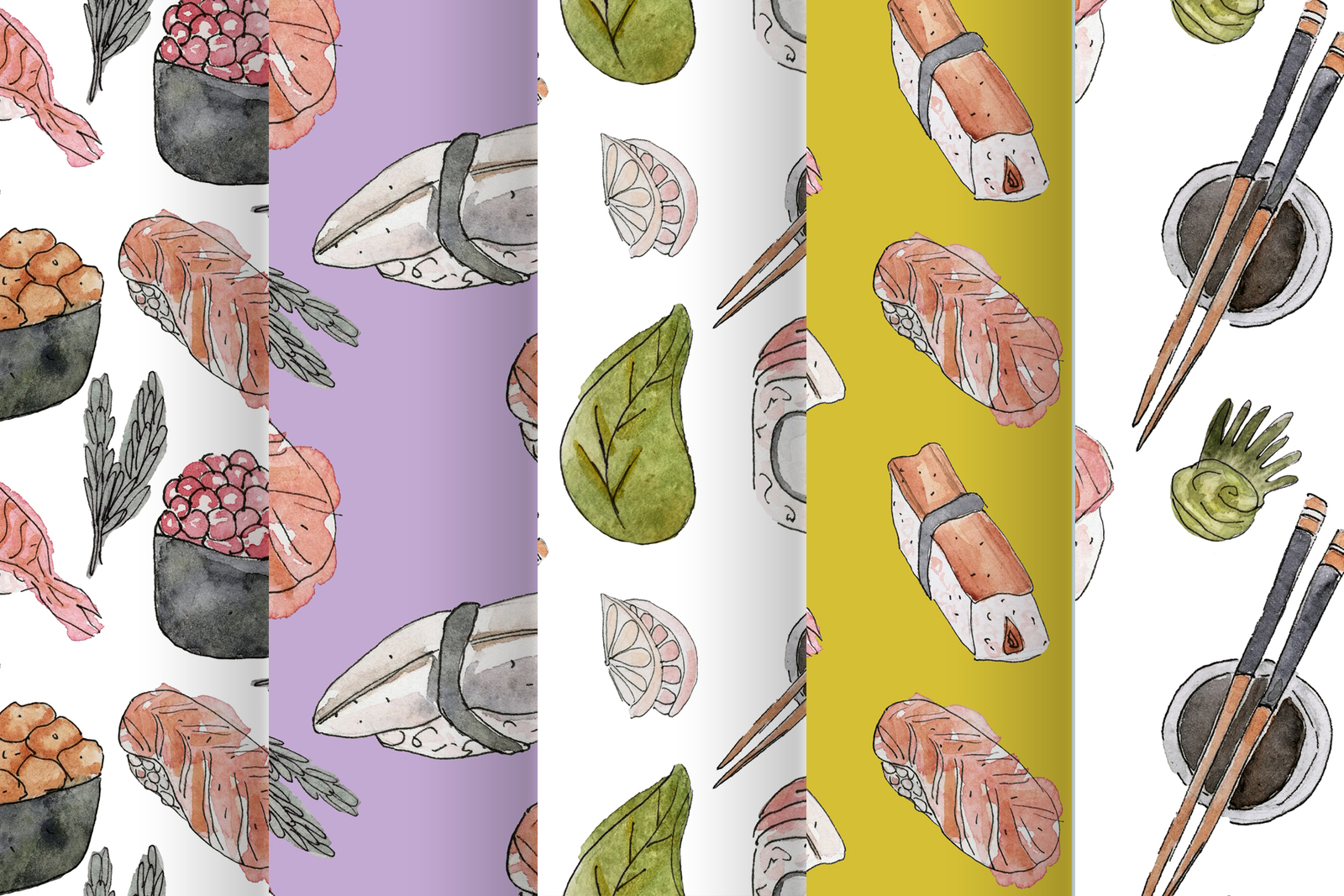 Watercolor sushi set of beautiful tasty japanese sushi illustration. Hand drawn objects Watercolor sushi set of beautiful tasty japanese sushi illustration. Hand drawn objects