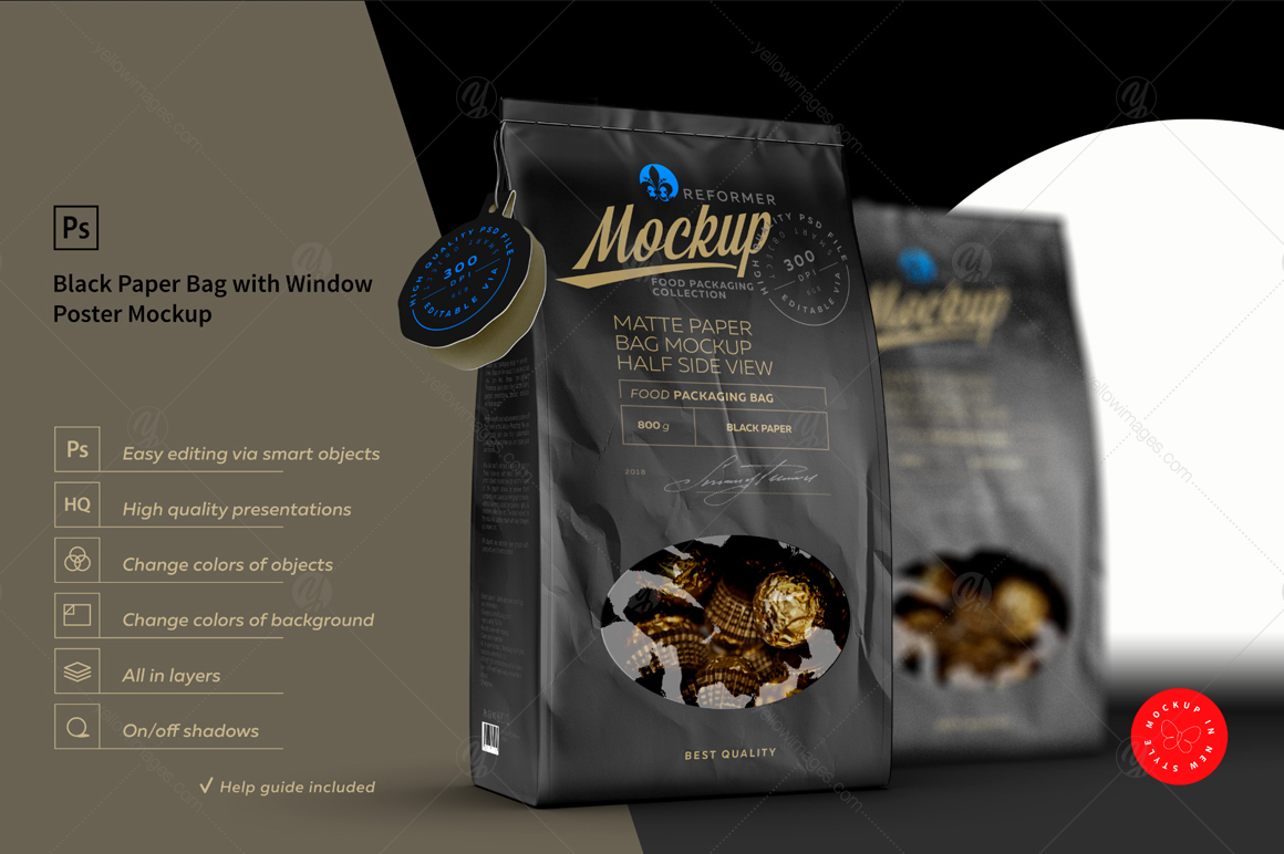 Black Paper Bag with Window Poster Mockup