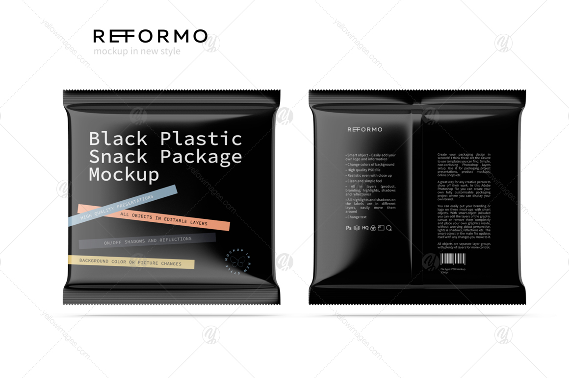 Black Plastic Snack Package Mockup