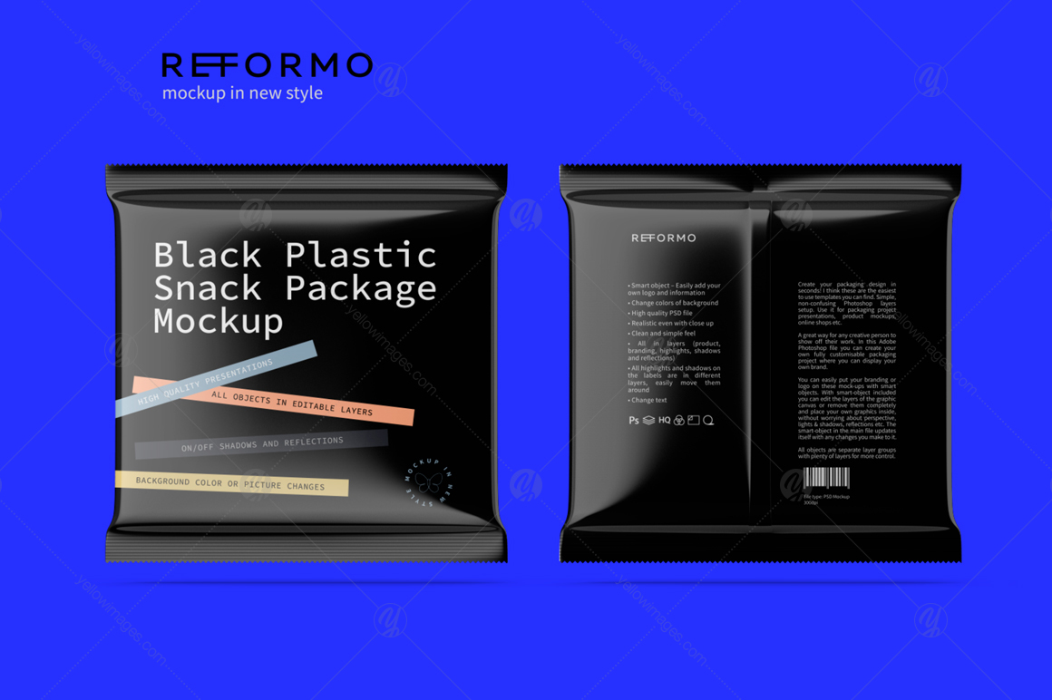 Black Plastic Snack Package Mockup