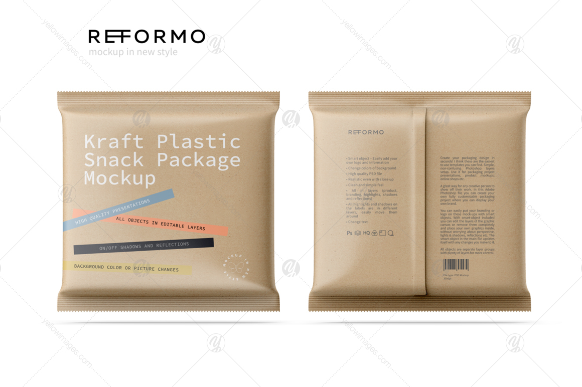 Kraft Snack Package Mockup Front & Back View Kraft Snack Package Mockup Front & Back View