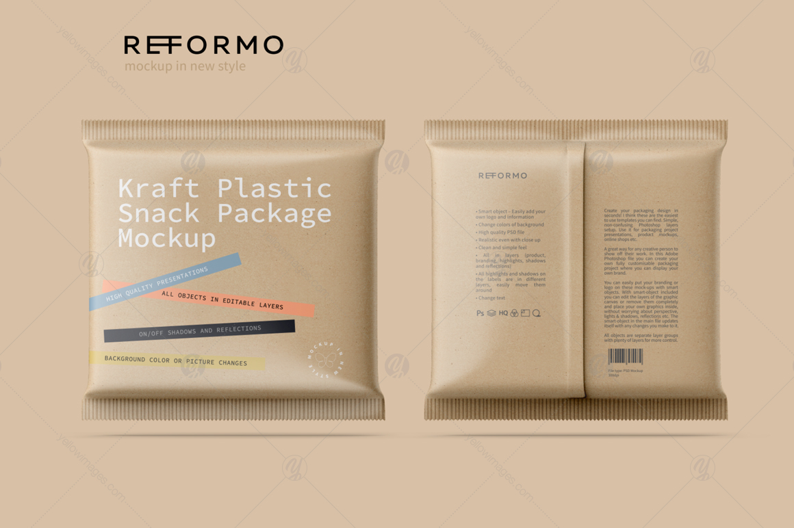 Kraft Snack Package Mockup Front & Back View Kraft Snack Package Mockup Front & Back View