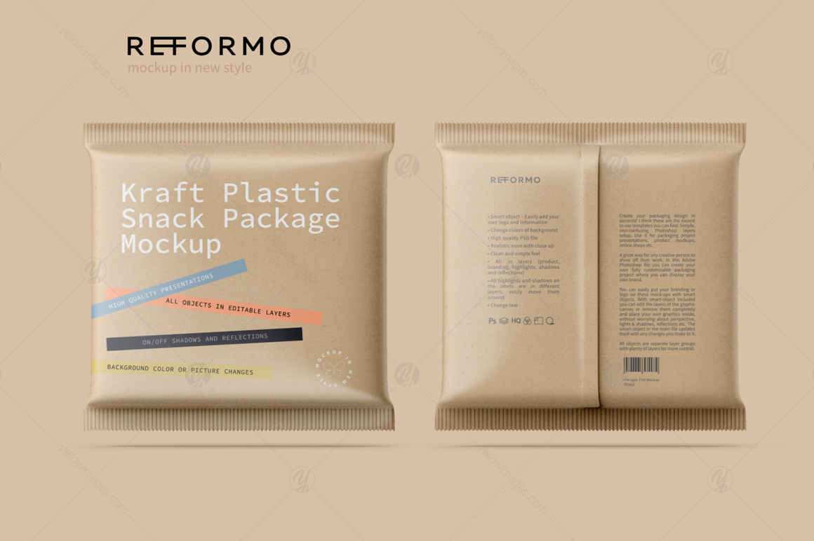 Kraft Snack Package Mockup Front &amp; Back View