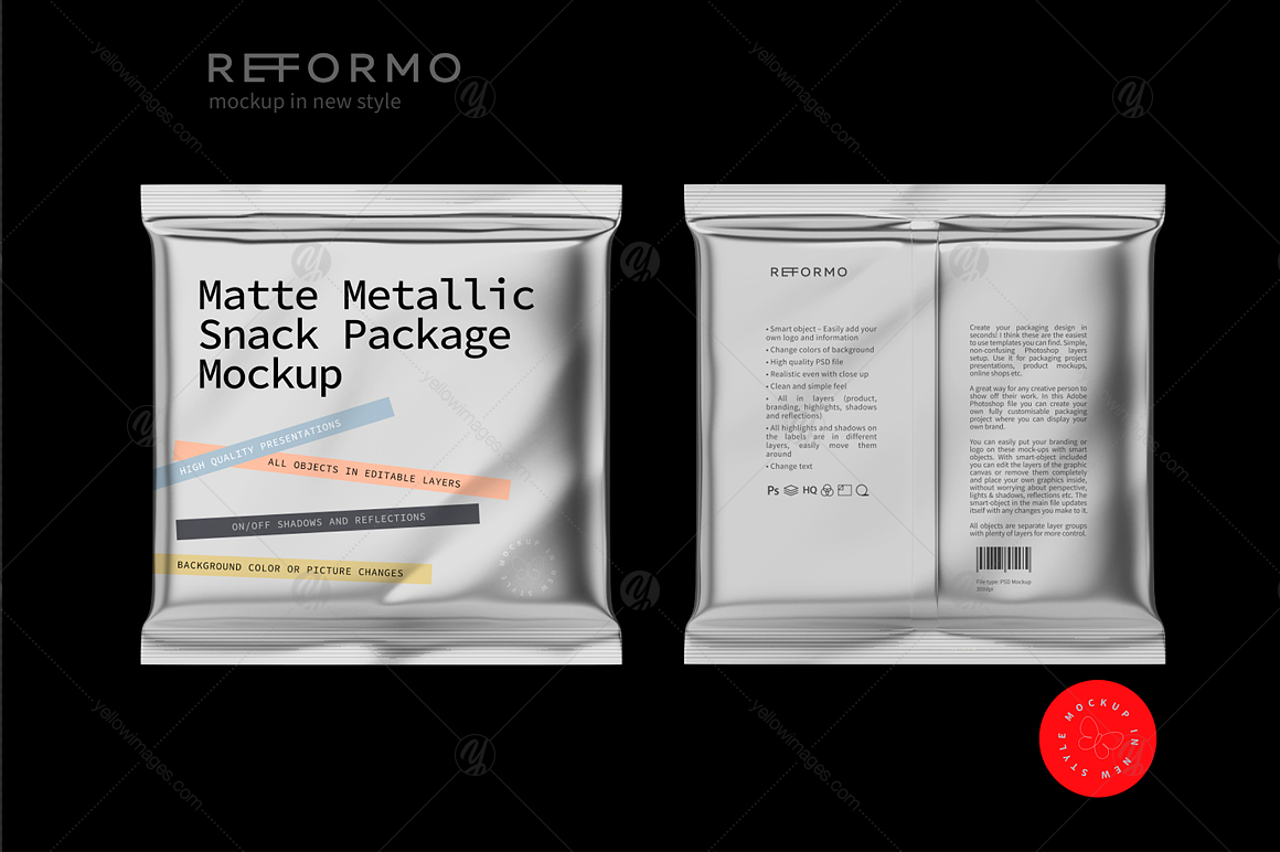 Matte Metallic Snack Package Mockup