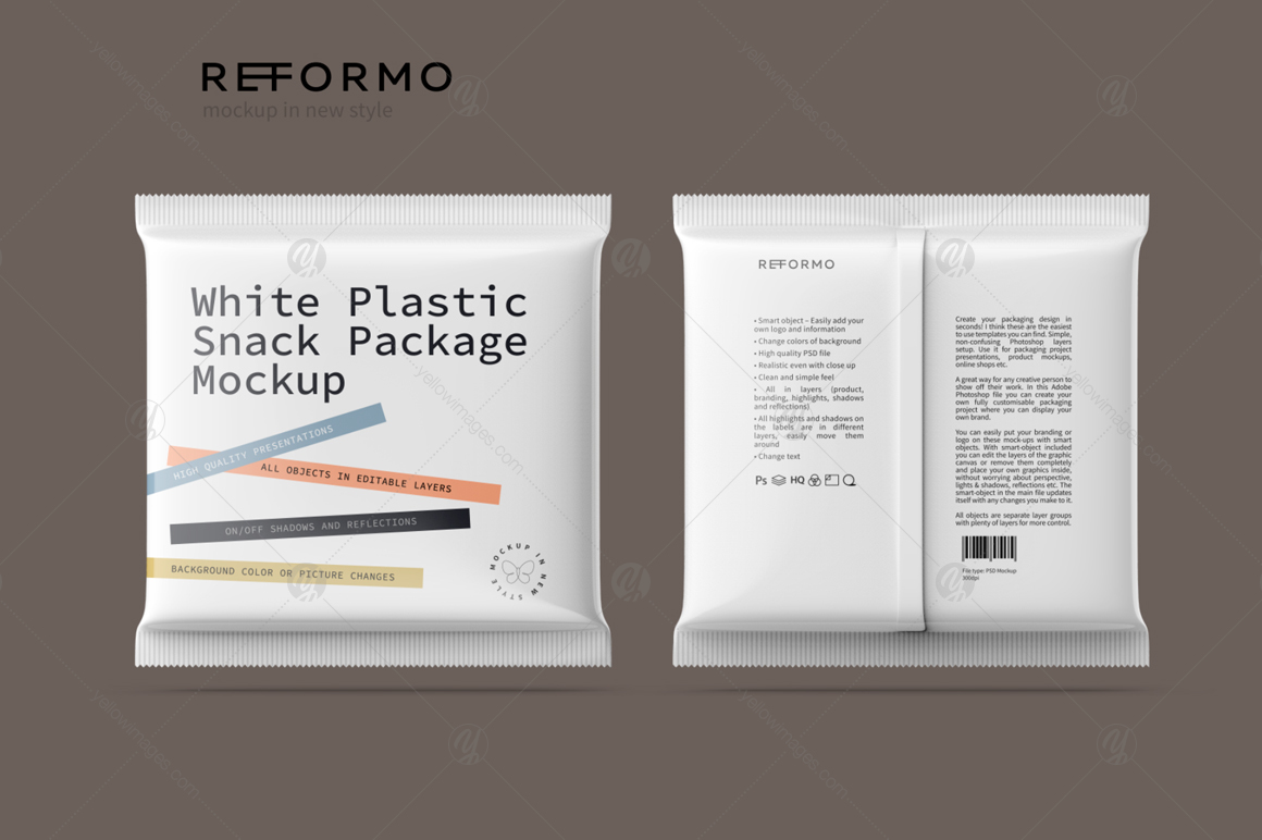 White Plastic Snack Package Front &amp; Back View