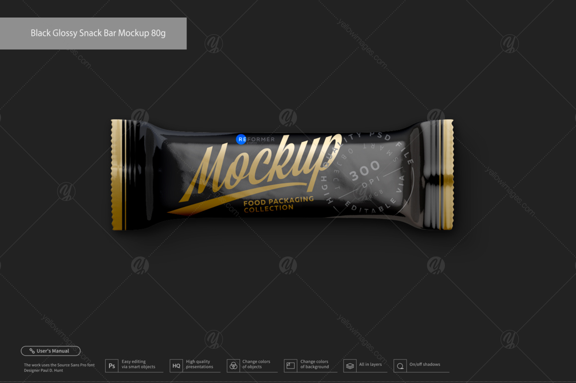 Black Glossy Snack Bar Mockup 80g Black Glossy Snack Bar Mockup 80g