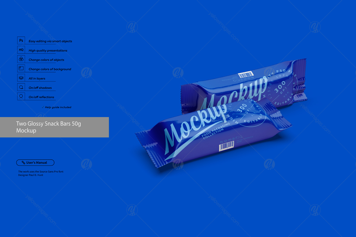 Two Glossy Snack Bars 50g Mockup Two Glossy Snack Bars 50g Mockup