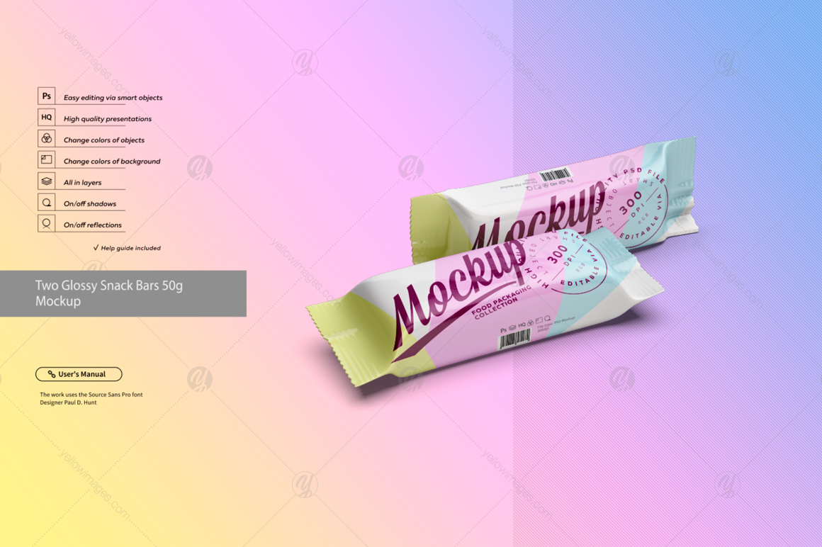 Two Glossy Snack Bars 50g Mockup Two Glossy Snack Bars 50g Mockup