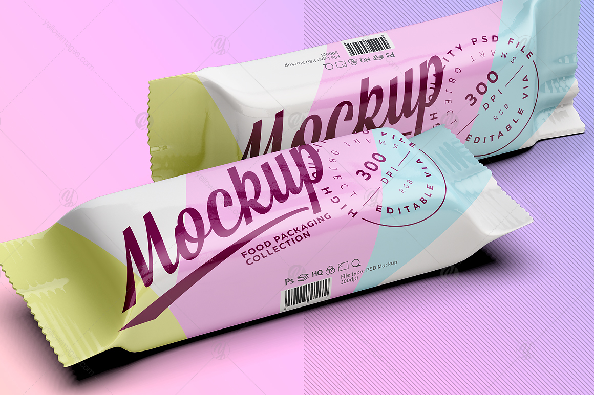 Two Glossy Snack Bars 50g Mockup Two Glossy Snack Bars 50g Mockup