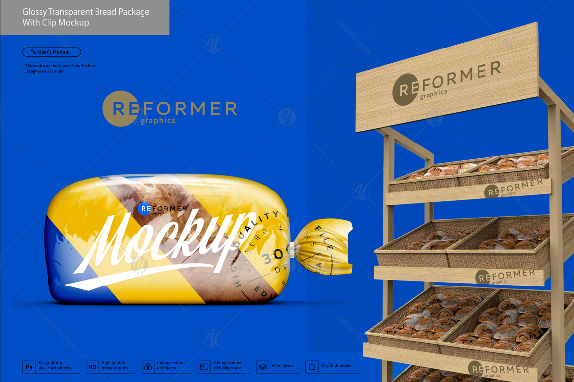 Glossy Transparent Bread Package with Clip Mockup