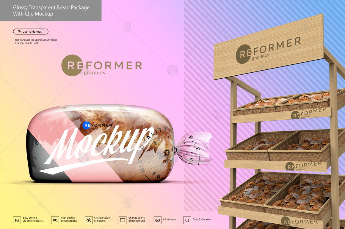 Glossy Transparent Bread Package with Clip Mockup Glossy Transparent Bread Package with Clip Mockup