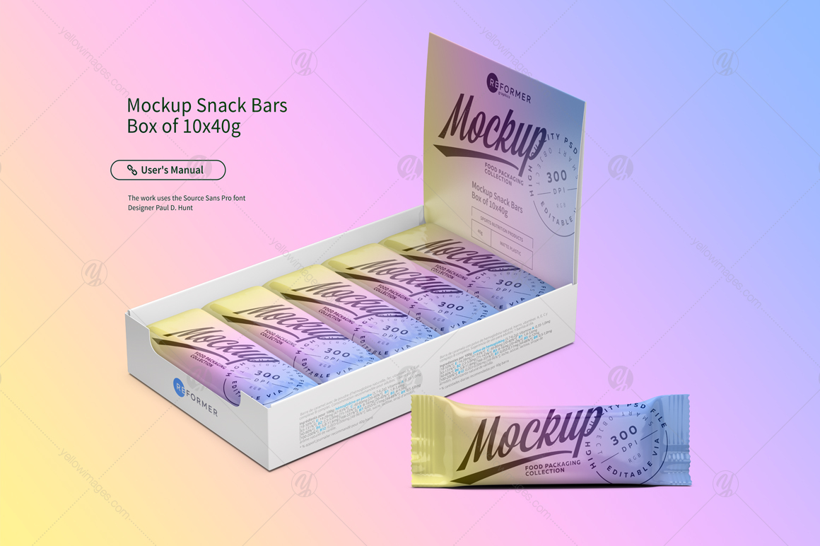 Mockup Snack Bars Box of 10x40g Mockup Snack Bars Box of 10x40g
