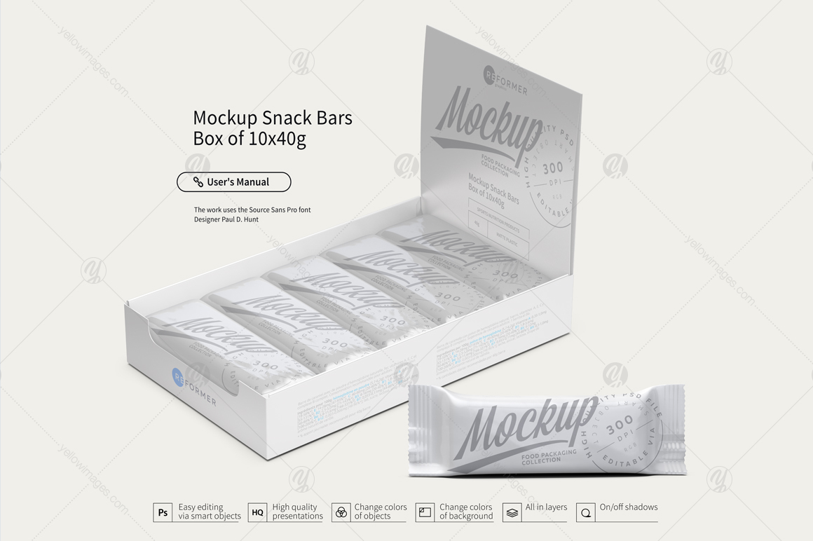 Mockup Snack Bars Box of 10x40g Mockup Snack Bars Box of 10x40g