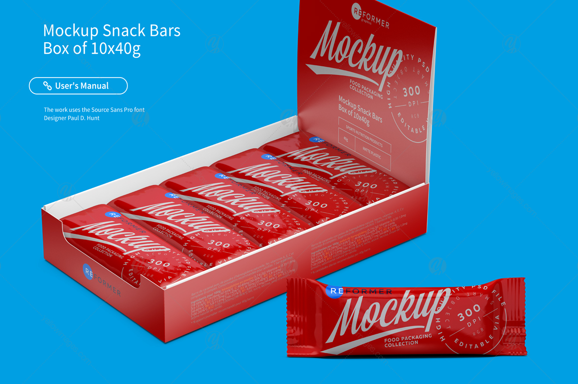 Mockup Snack Bars Box of 10x40g Mockup Snack Bars Box of 10x40g