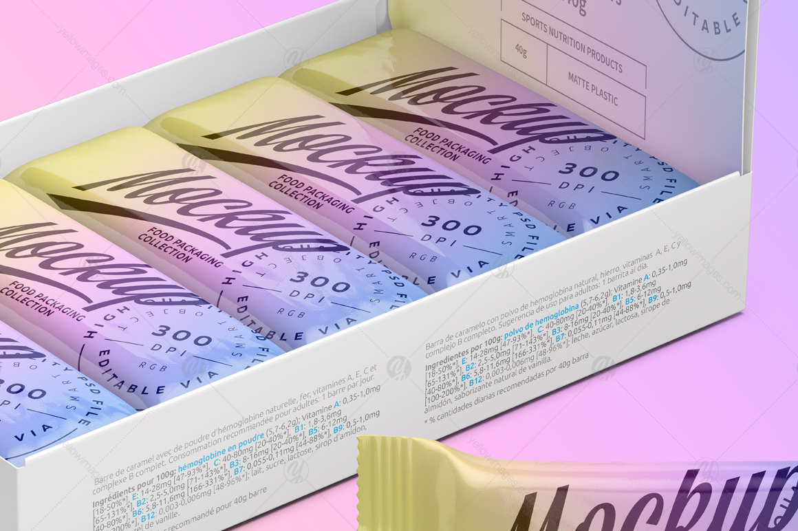 Mockup Snack Bars Box of 10x40g Mockup Snack Bars Box of 10x40g