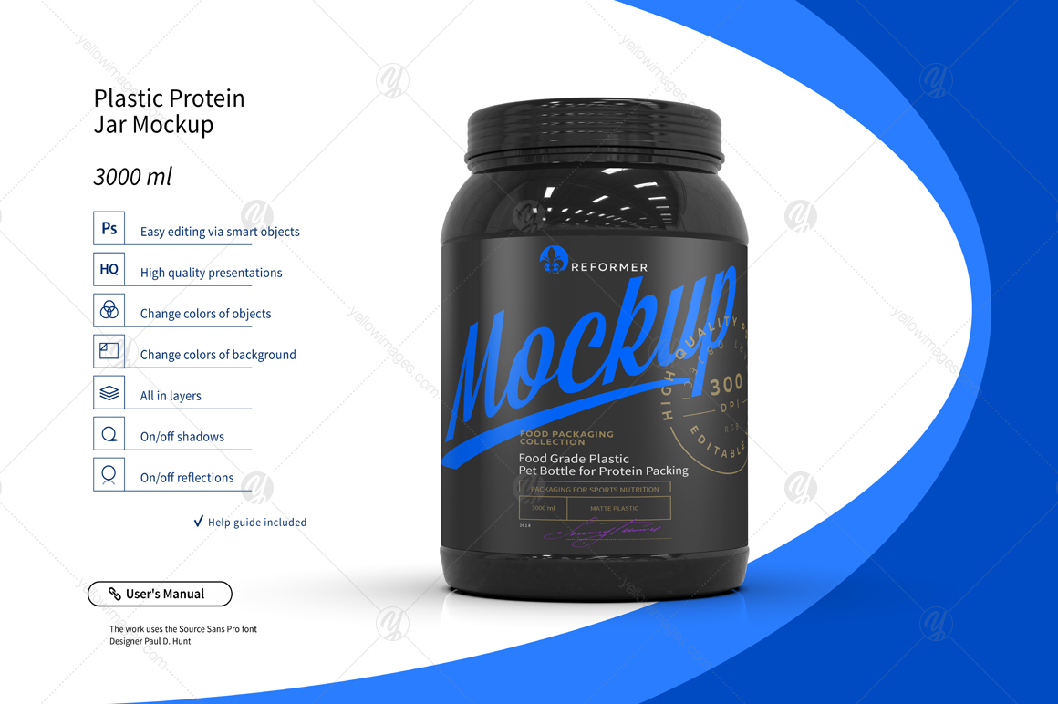 Plastic Protein Jar Mockup 3L