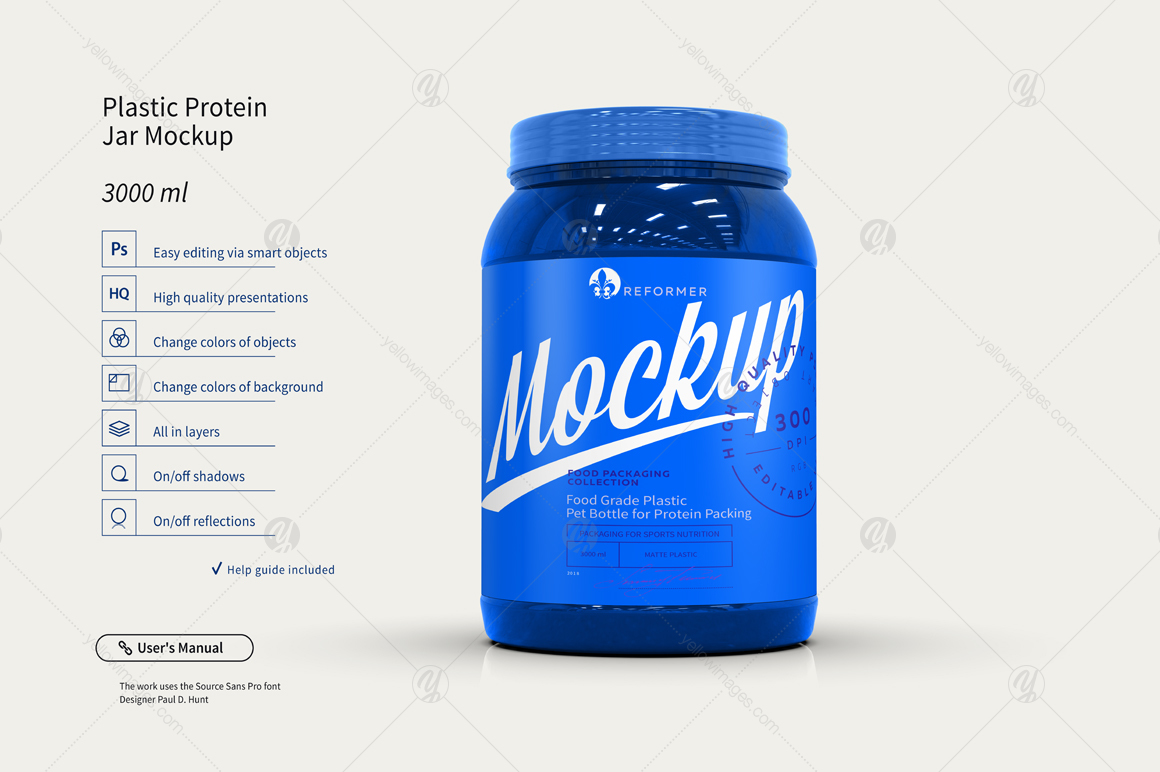 Plastic Protein Jar Mockup 3L