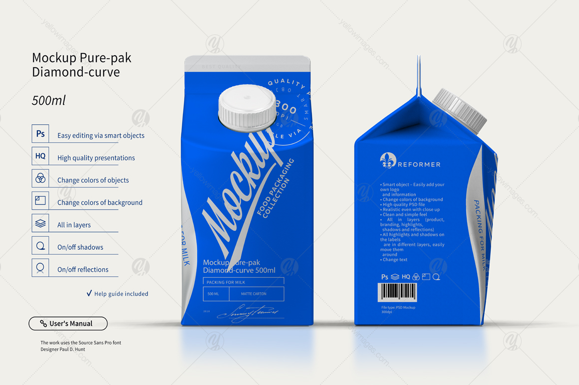 Mockup Pure-pak Diamond-curve 500ml