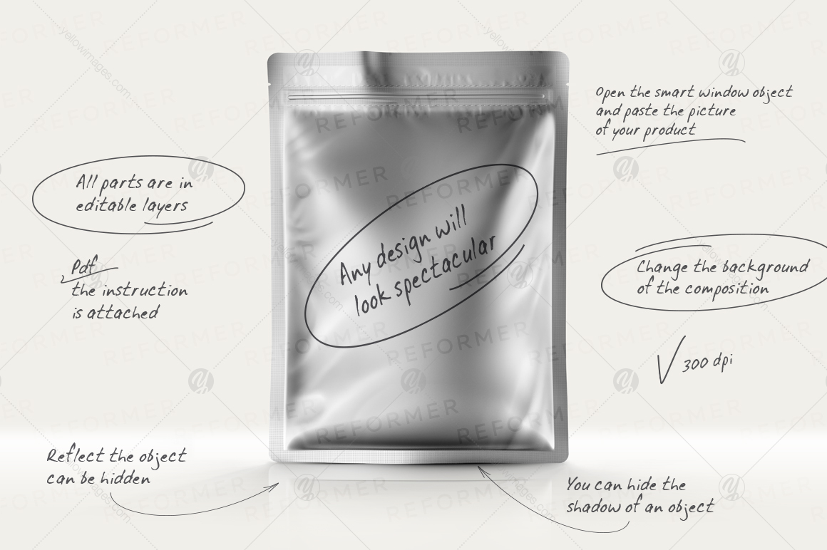 Plastic Stand-up Cosmetics Bag Mockup Plastic Stand-up Cosmetics Bag Mockup