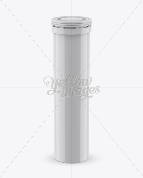 Glossy Plastic Effervescent Tablets Tube Mockup - Front View (High-Angle Shot)