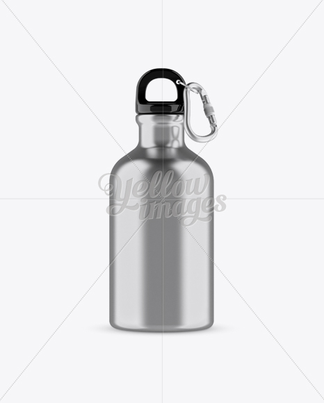 330ml Metallic Sport Bottle With Carabiner Mockup - Front View