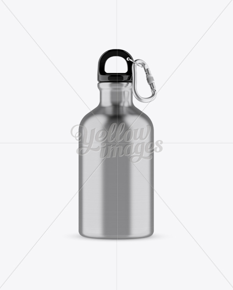 330ml Steel Sport Bottle With Carabiner Mockup - Front View - Free