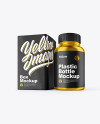 Metallic Pills Bottle with Box Mockup