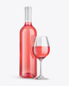 Clear Pink Wine Bottle w/ Glass Mockup