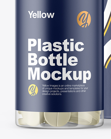 Clear Pills Bottle with Box Mockup