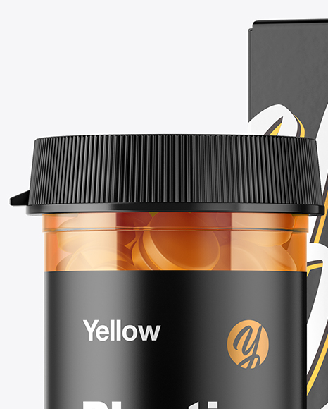 Clear Pills Bottle with Box Mockup