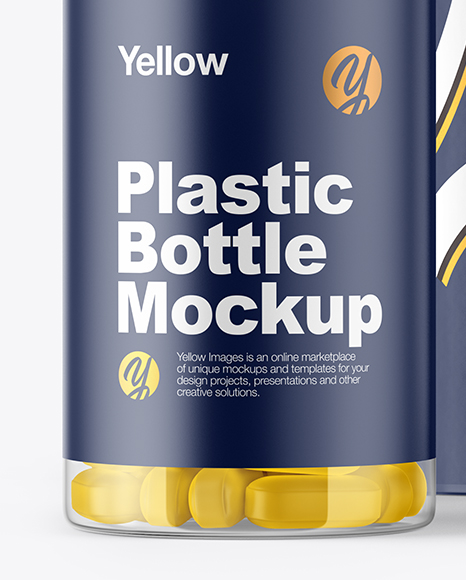 Clear Pills Bottle with Box Mockup