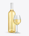 Clear White Wine Bottle w/ Glass Mockup