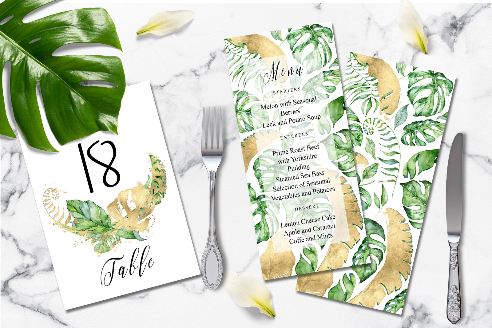 Tropical gold wedding invitation suit