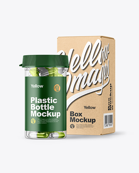 Clear Pills Bottle with Box Mockup