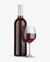 Clear Red Wine Bottle w/ Glass Mockup