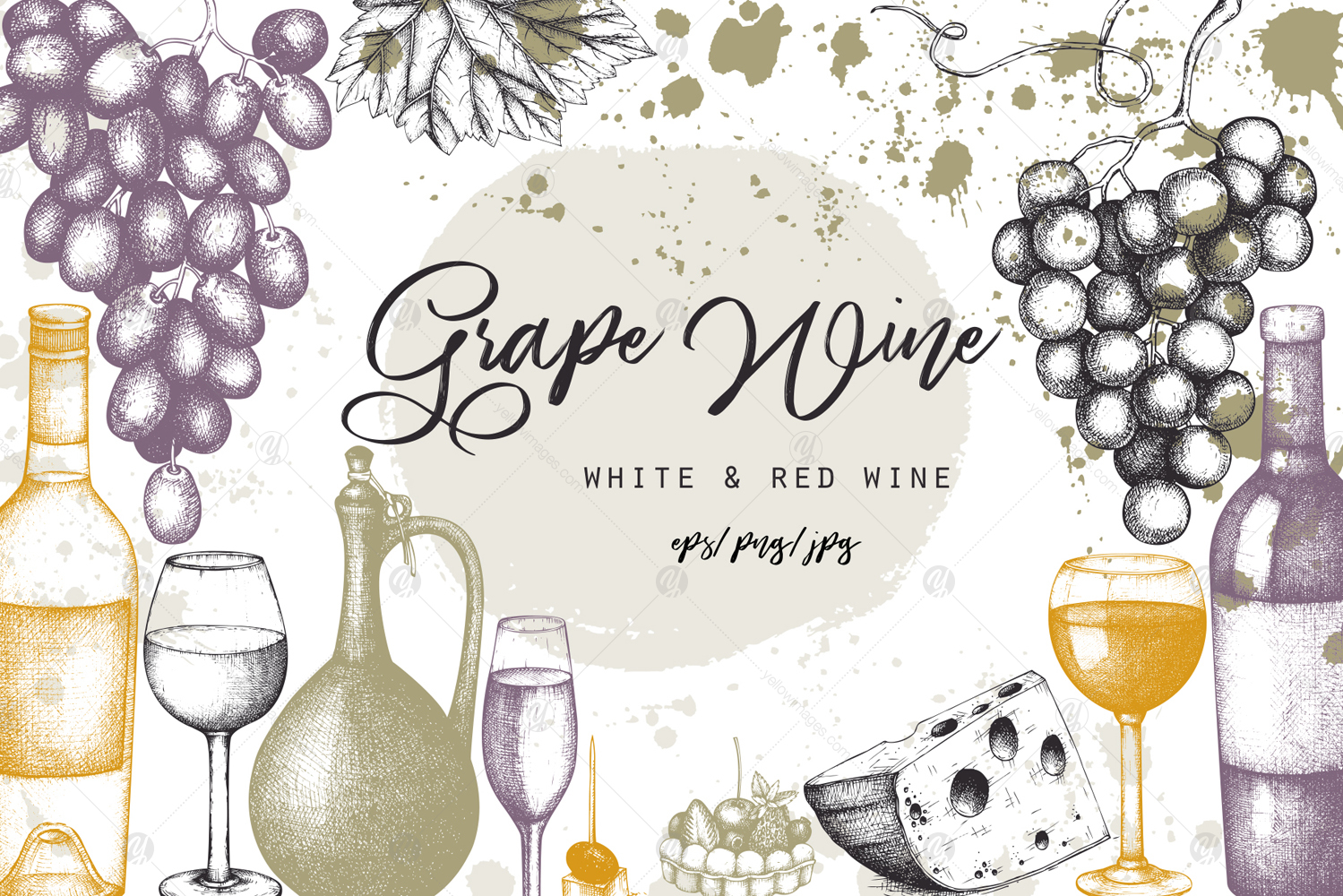 Red & White Wine Illustations Set Red & White Wine Illustations Set