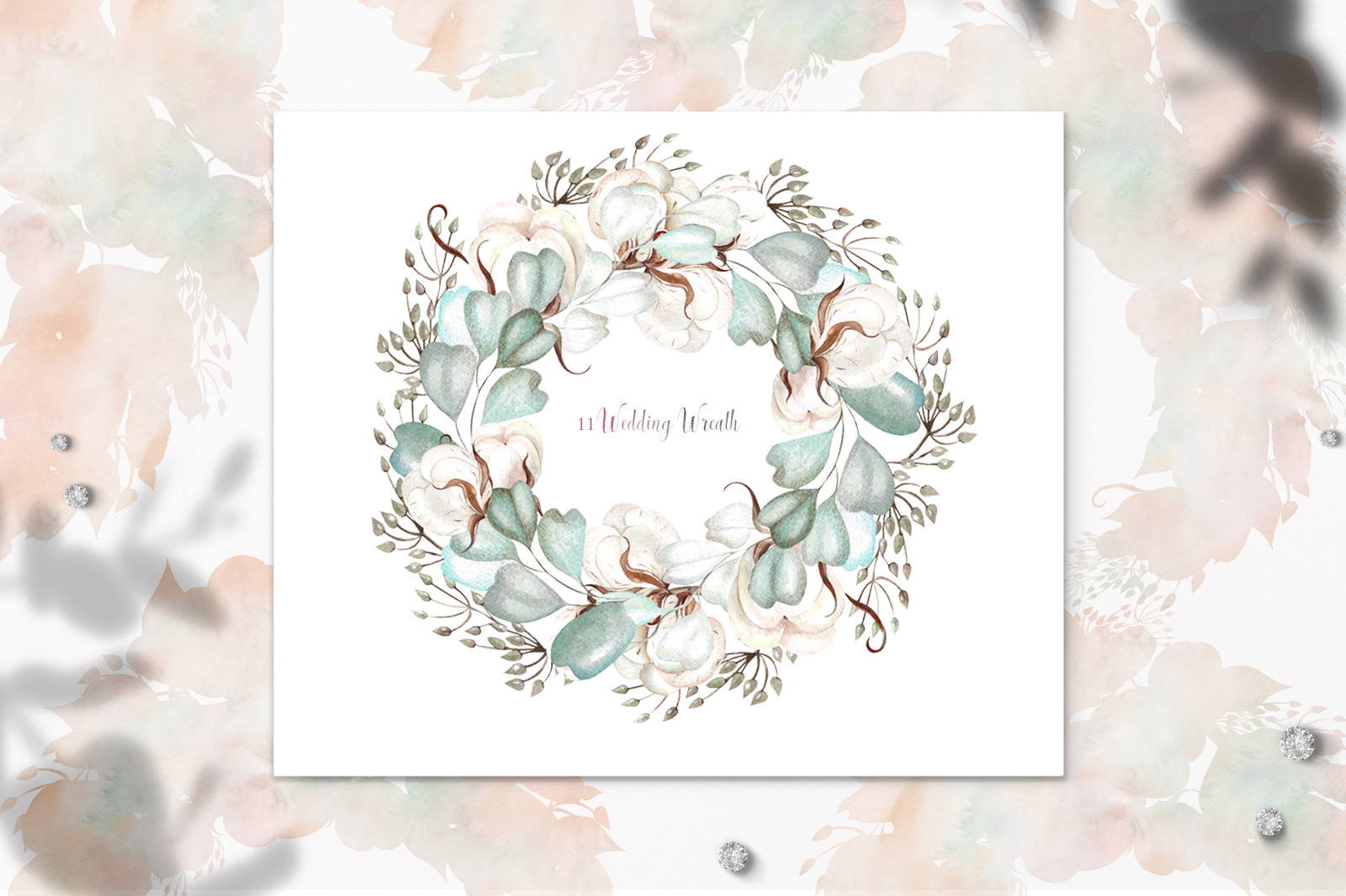 Watercolor ROSES & COTTON Watercolor ROSES & COTTON