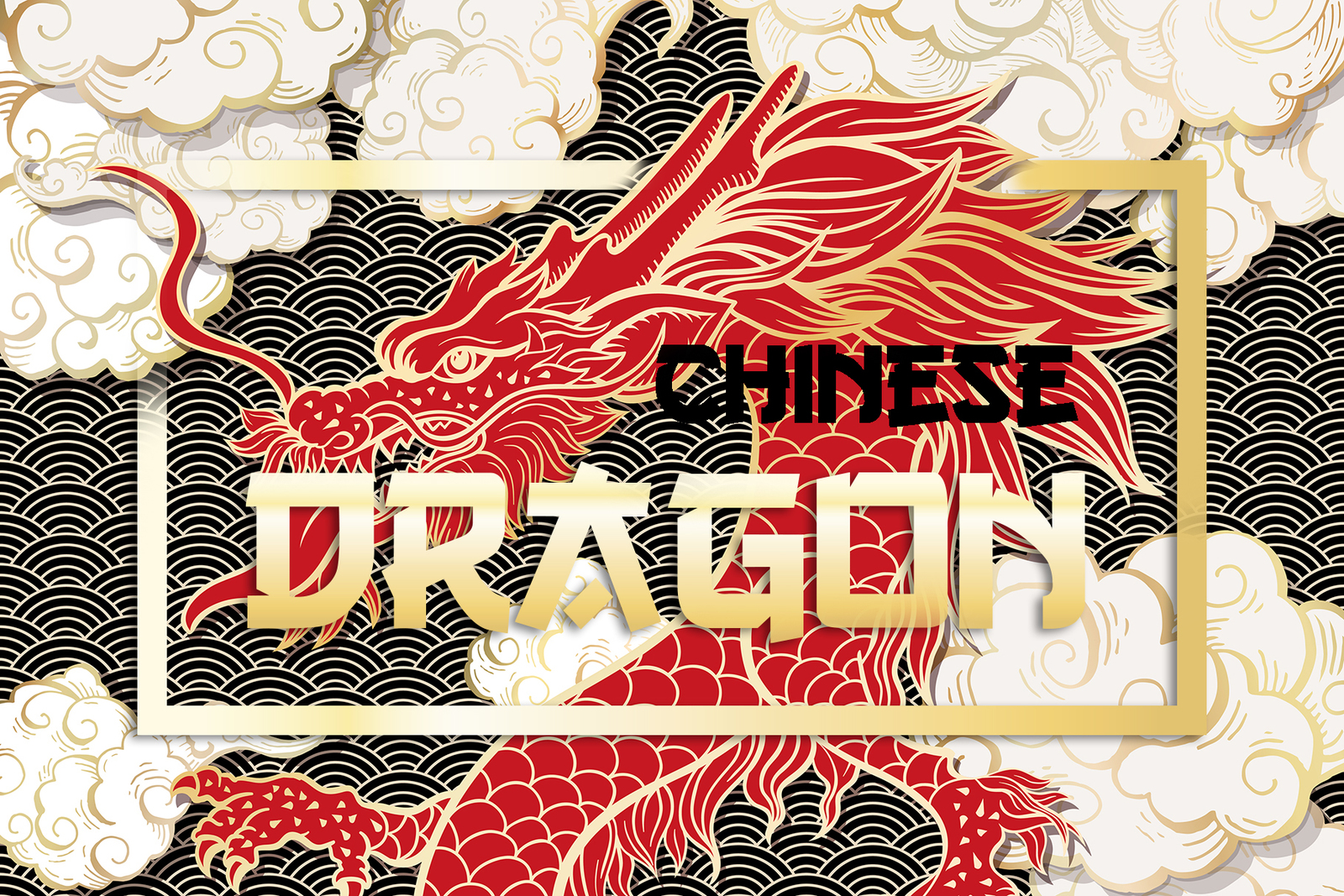 Chinese Dragon Vector Illustrations, Clouds and Patterns