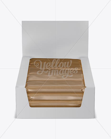 20 Kraft Snack Bars Display Box Mockup - Front View (High-Angle Shot