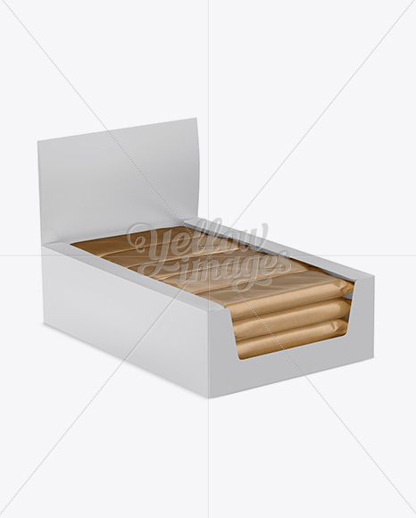 20 Kraft Snack Bars Display Box Mockup - Halfside View (High-Angle Shot)