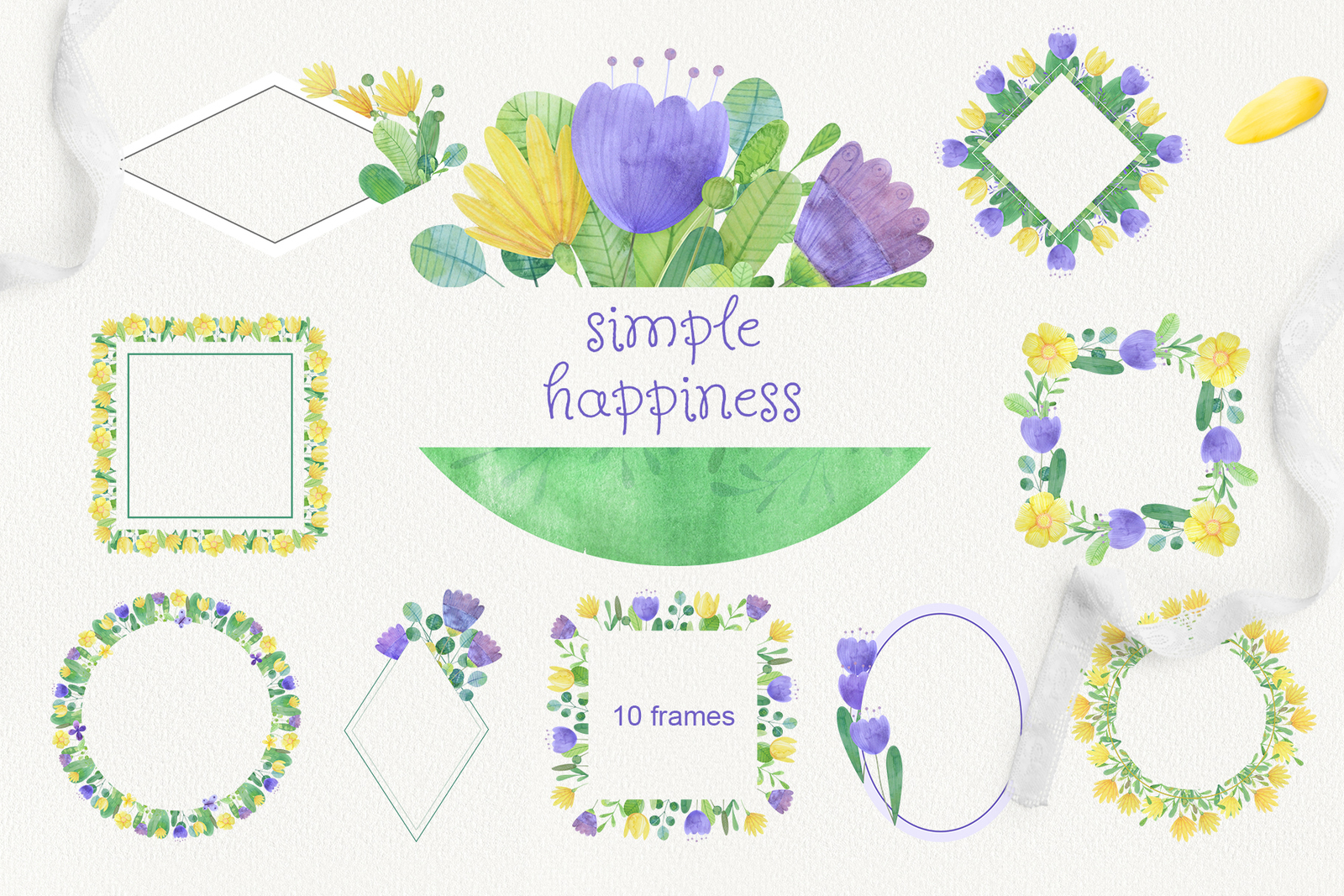 Simple happines. Set of watercolor flowers, leaves, cat and girl Simple happines. Set of watercolor flowers, leaves, cat and girl
