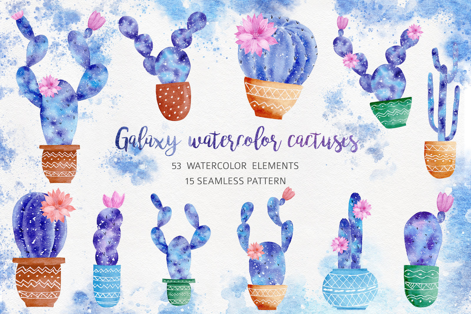 Watercolor Galaxy Cactus Collection Watercolor Galaxy Cactus Collection