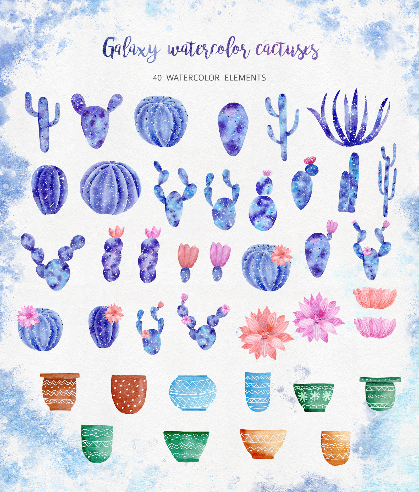 Watercolor Galaxy Cactus Collection Watercolor Galaxy Cactus Collection
