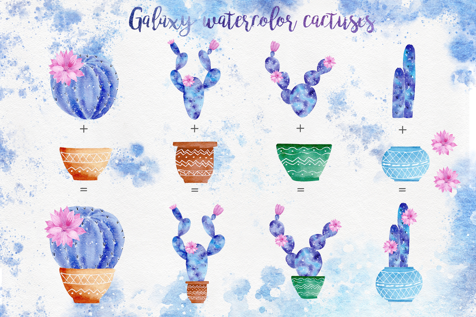 Watercolor Galaxy Cactus Collection Watercolor Galaxy Cactus Collection