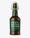 Green Glass Beugle Bottle w/ Beer Mockup - Front View