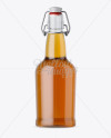 Clear Glass Beugle Bottle w/ Beer Mockup - Front View