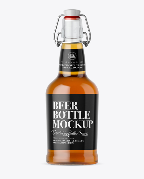 Clear Glass Beugle Bottle w/ Beer Mockup - Front View - Free Download