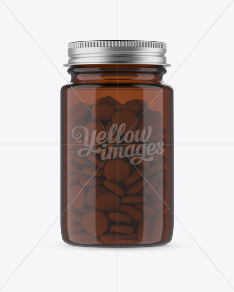 Amber Pill Bottle w/ Metal Cap Mockup - Front View Amber Pill Bottle w/ Metal Cap Mockup - Front View